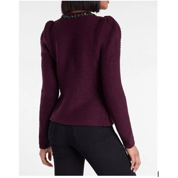 NWT EXPRESS PURPLE JEWELED NECK TRIM SWEATER JACKET SZ XS - Picture 4 of 9